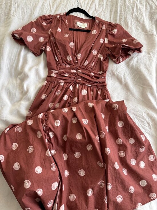 Anthropologie Katerina Button-Front Dress Brown Polka Dot - Picture 2 of 9